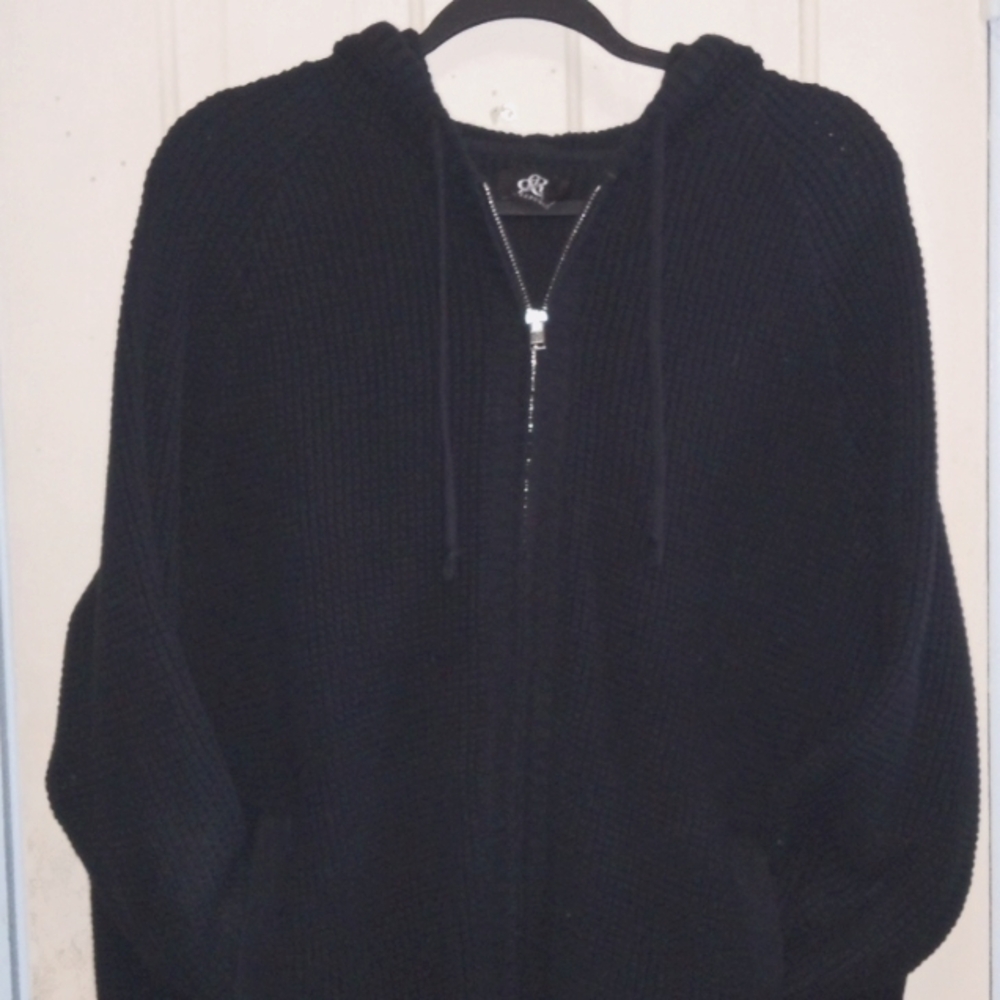 Rock and Republic hooded knit sweater zip up prestine cond no fading shrinkn etc